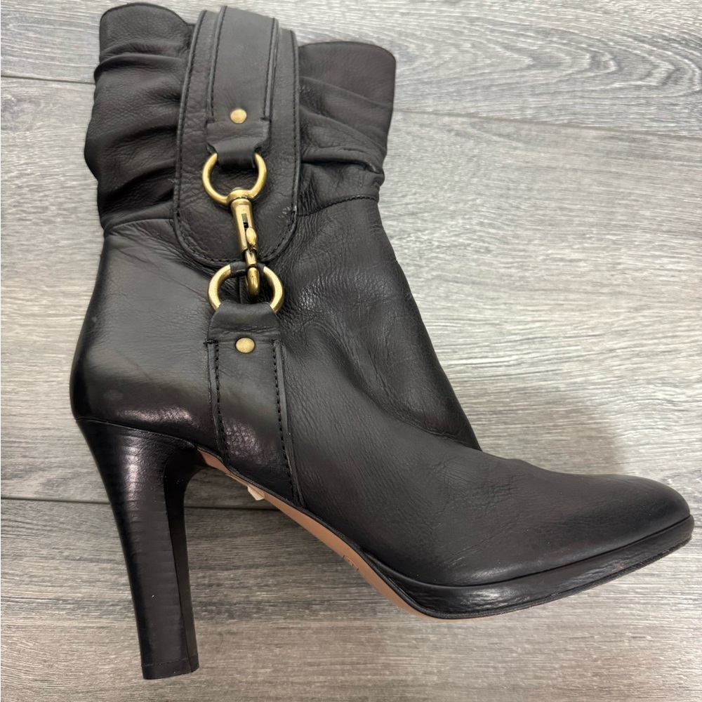 Coach Black Leather High Heel Ankle Boots – Size 8.5 B